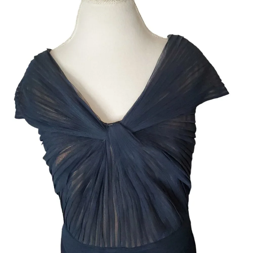 Tadashi Shoji Tulle Twist‎ Formal Maxi Gown Mother of Pride Navy Blue Size 12
